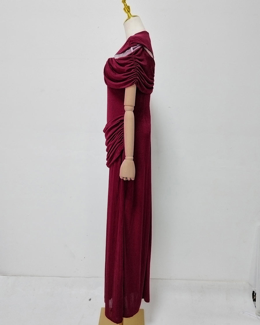 Red Off-Shoulder Ruched Bodycon Maxi Dress