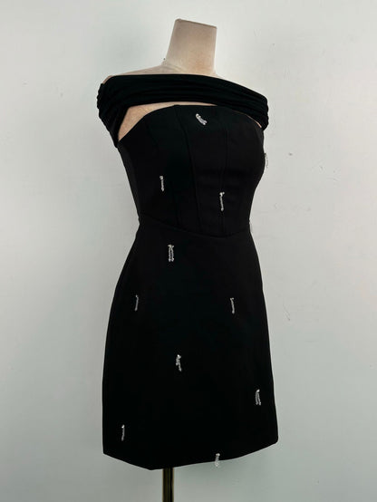 Off Shoulder Solid Short Dress