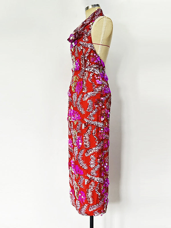 Patchwork Sequins Sleeveless Long Dress