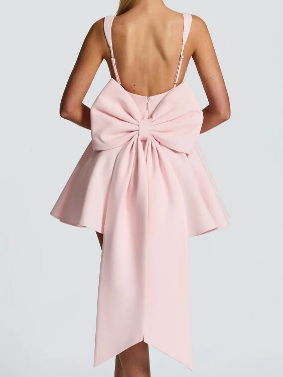 Square Collar Patchwork Bowknot Short Dress