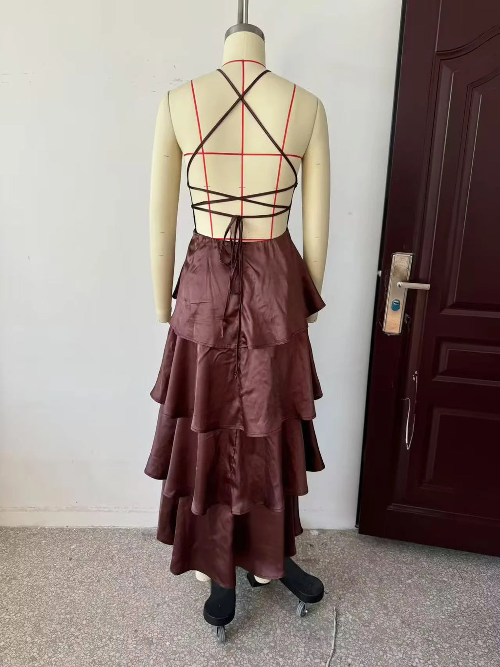 Deep V-neck Solid Long Dress