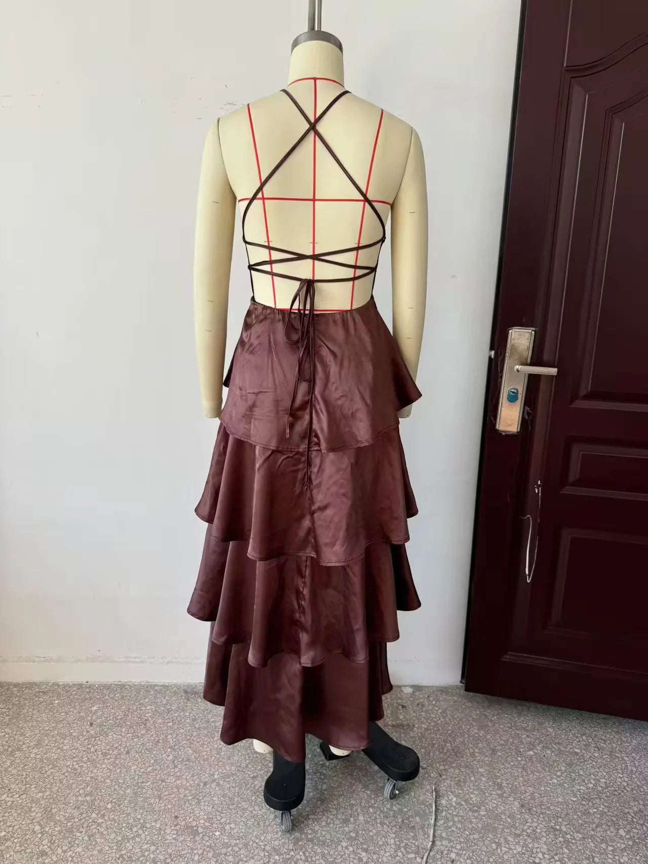 Deep V-neck Solid Long Dress