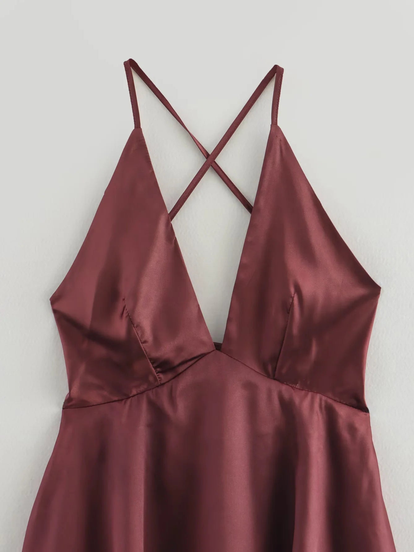 Deep V-neck Solid Long Dress