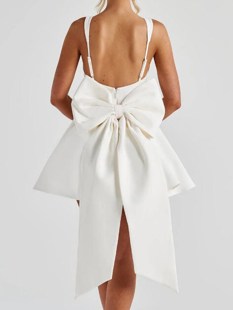 Square Collar Patchwork Bowknot Short Dress