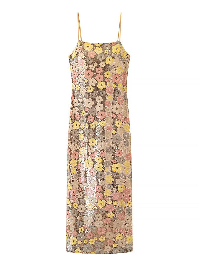 Patchwork Starp Flower Long Dress