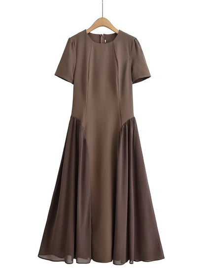 Elegant Solid Patchwork Midi Dress