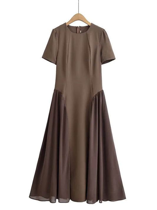 Elegant Solid Patchwork Midi Dress