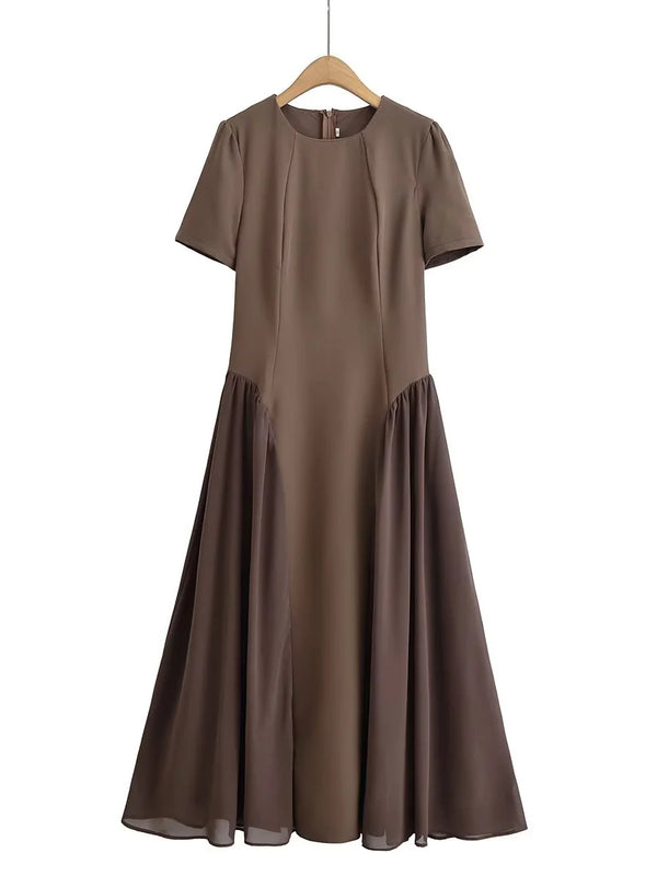 Elegant Solid Patchwork Midi Dress