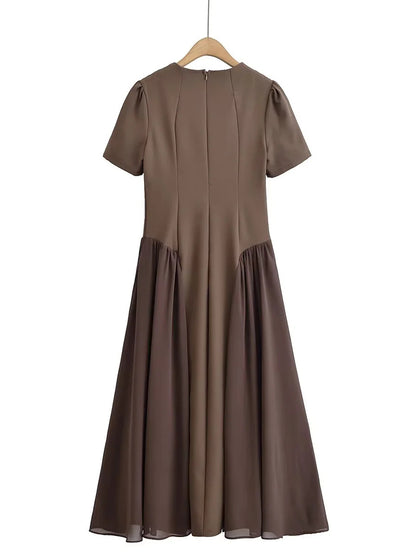 Elegant Solid Patchwork Midi Dress