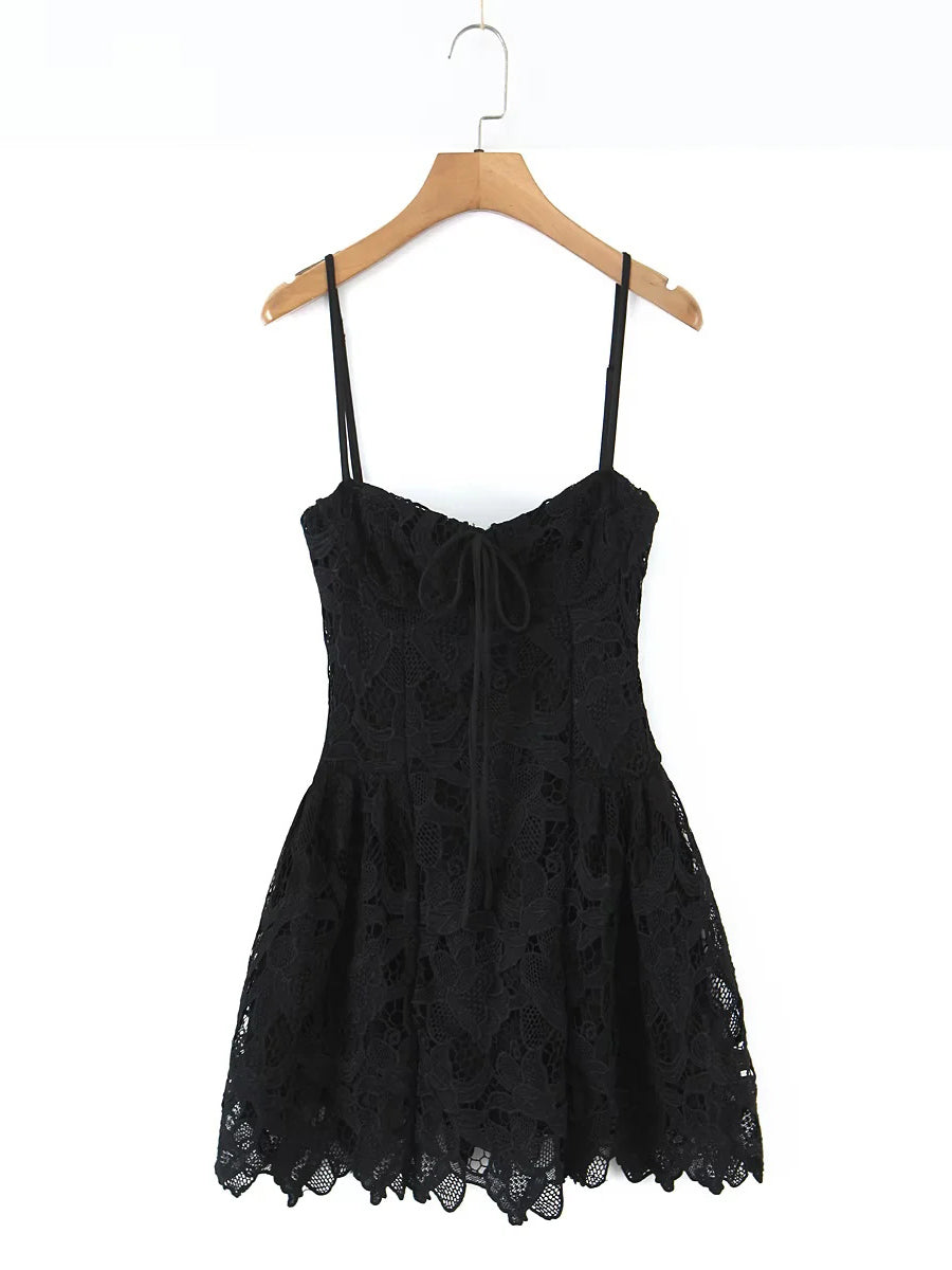 Lace Patchwork Strap Short Dress