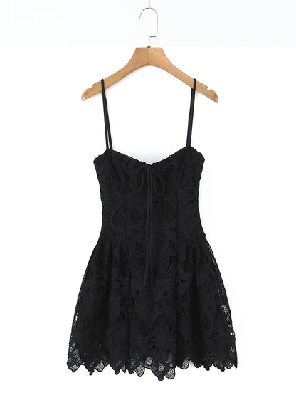 Lace Patchwork Strap Short Dress