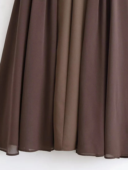 Elegant Solid Patchwork Midi Dress