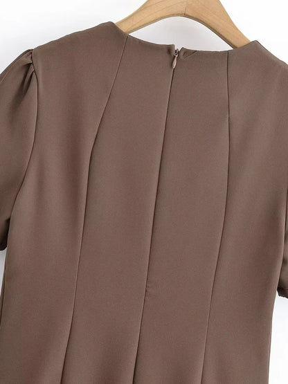 Elegant Solid Patchwork Midi Dress