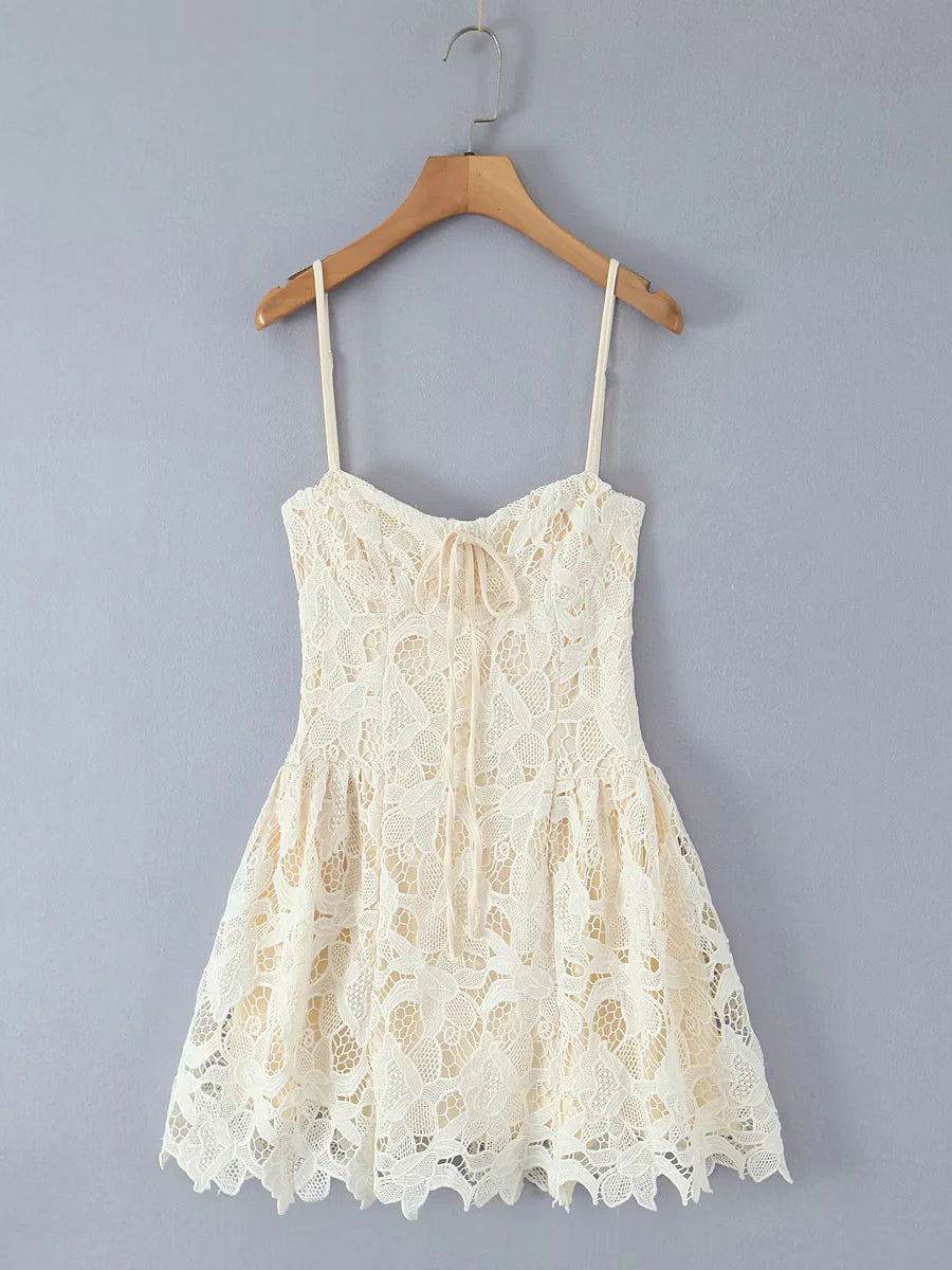 Lace Patchwork Strap Short Dress