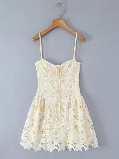 Lace Patchwork Strap Short Dress