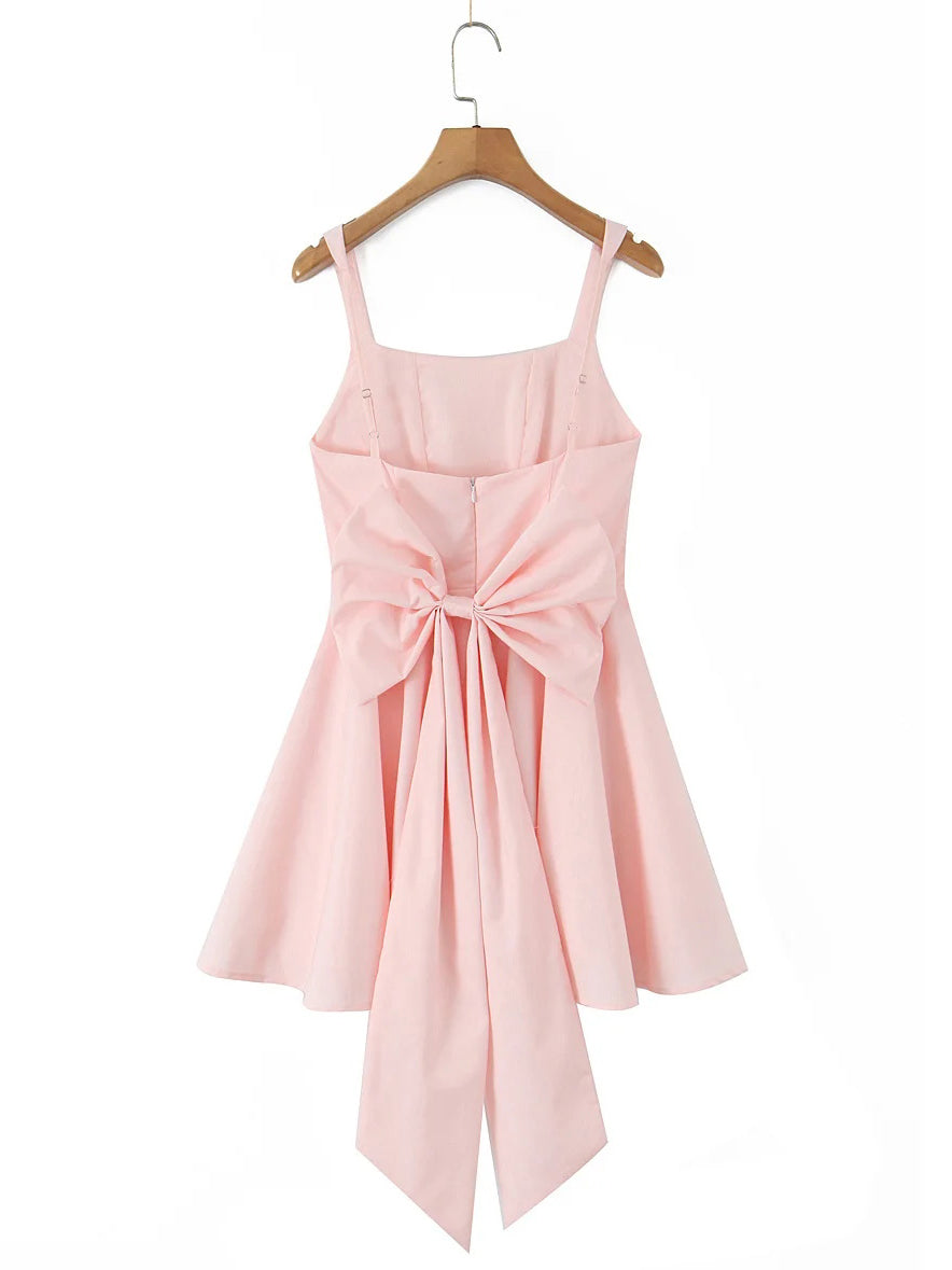 Square Collar Patchwork Bowknot Short Dress