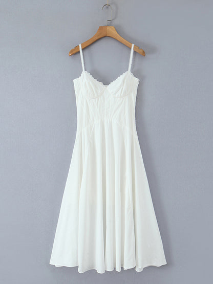 Elegant Strap Pleated Midi Dress