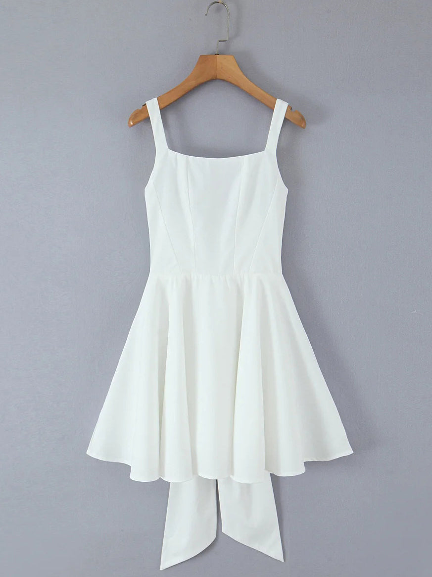 Square Collar Patchwork Bowknot Short Dress