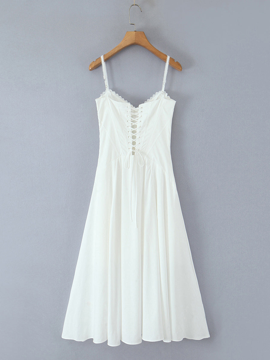 Elegant Strap Pleated Midi Dress