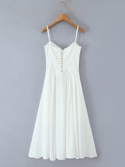 Elegant Strap Pleated Midi Dress