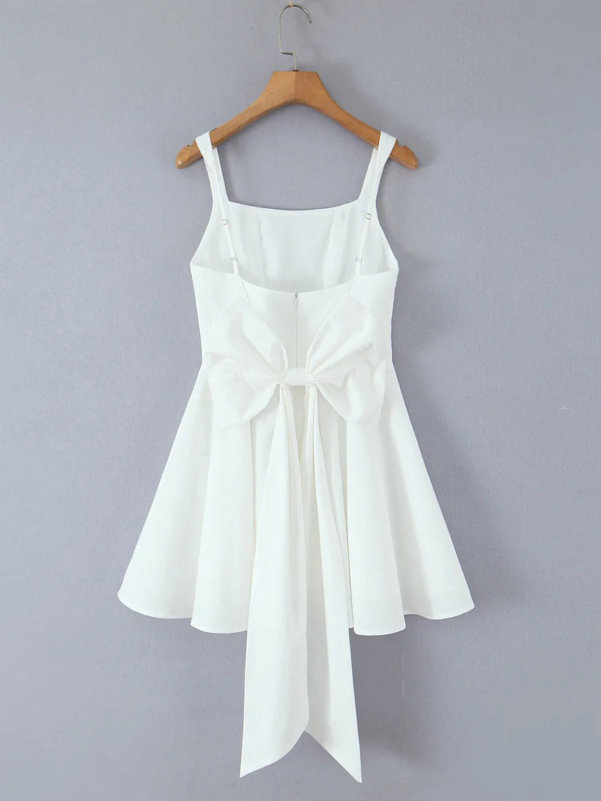 Square Collar Patchwork Bowknot Short Dress