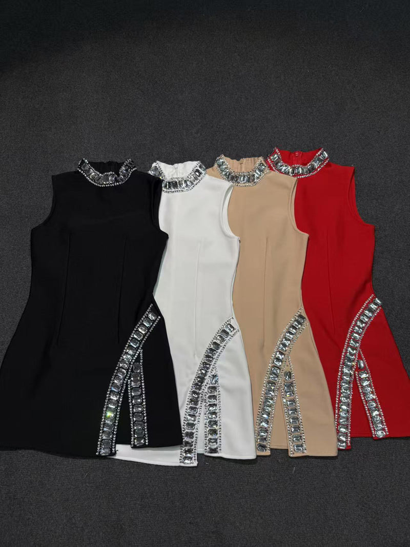 Patchwork Diamonds Sleeveless Short Dress