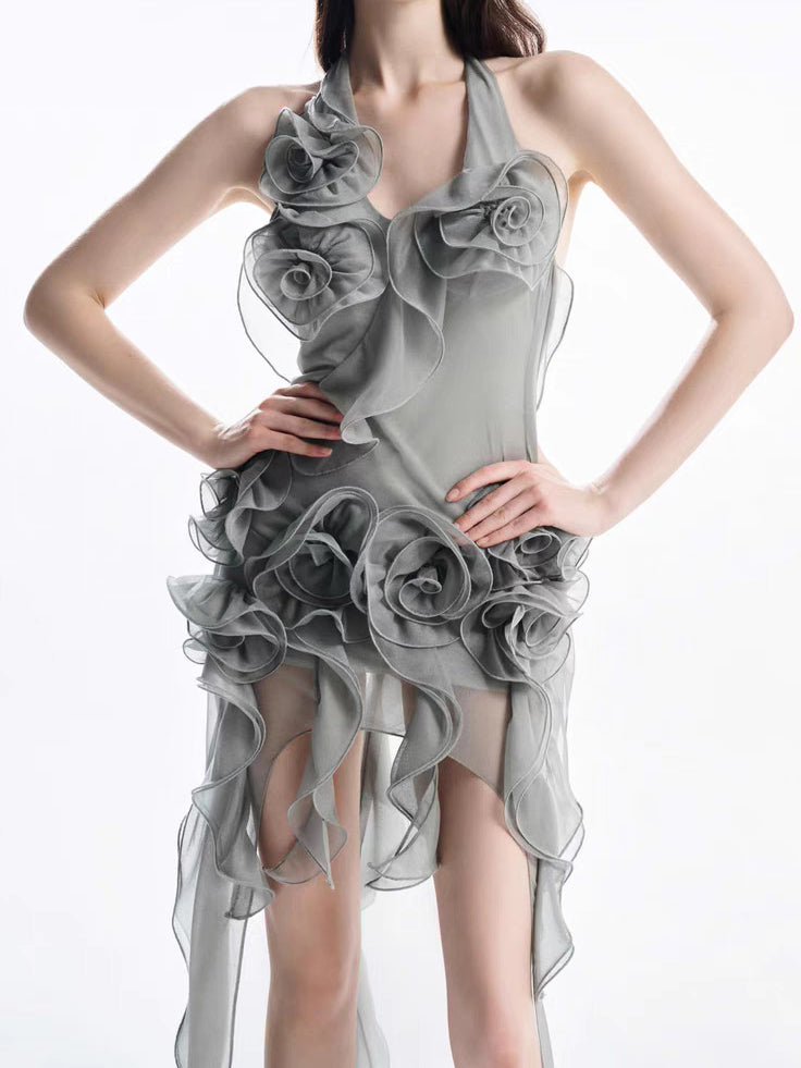 Patchwork Flower Solid Short Dress