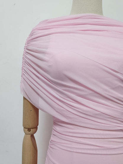 Pink Ruched Waist Draped Maxi Dress
