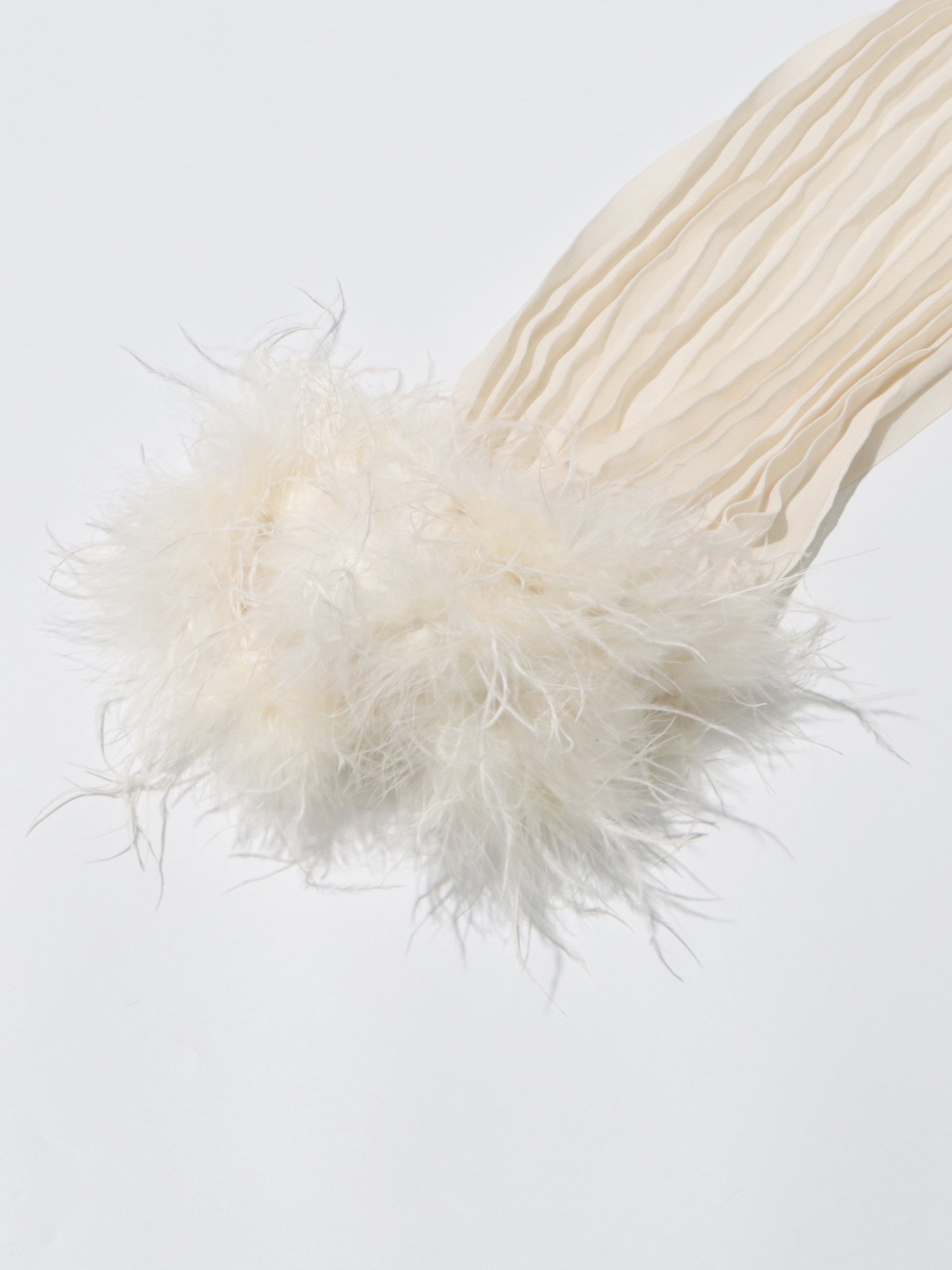 Beige Pleated Maxi Dress with Crystal & Feather Details - SISPELL