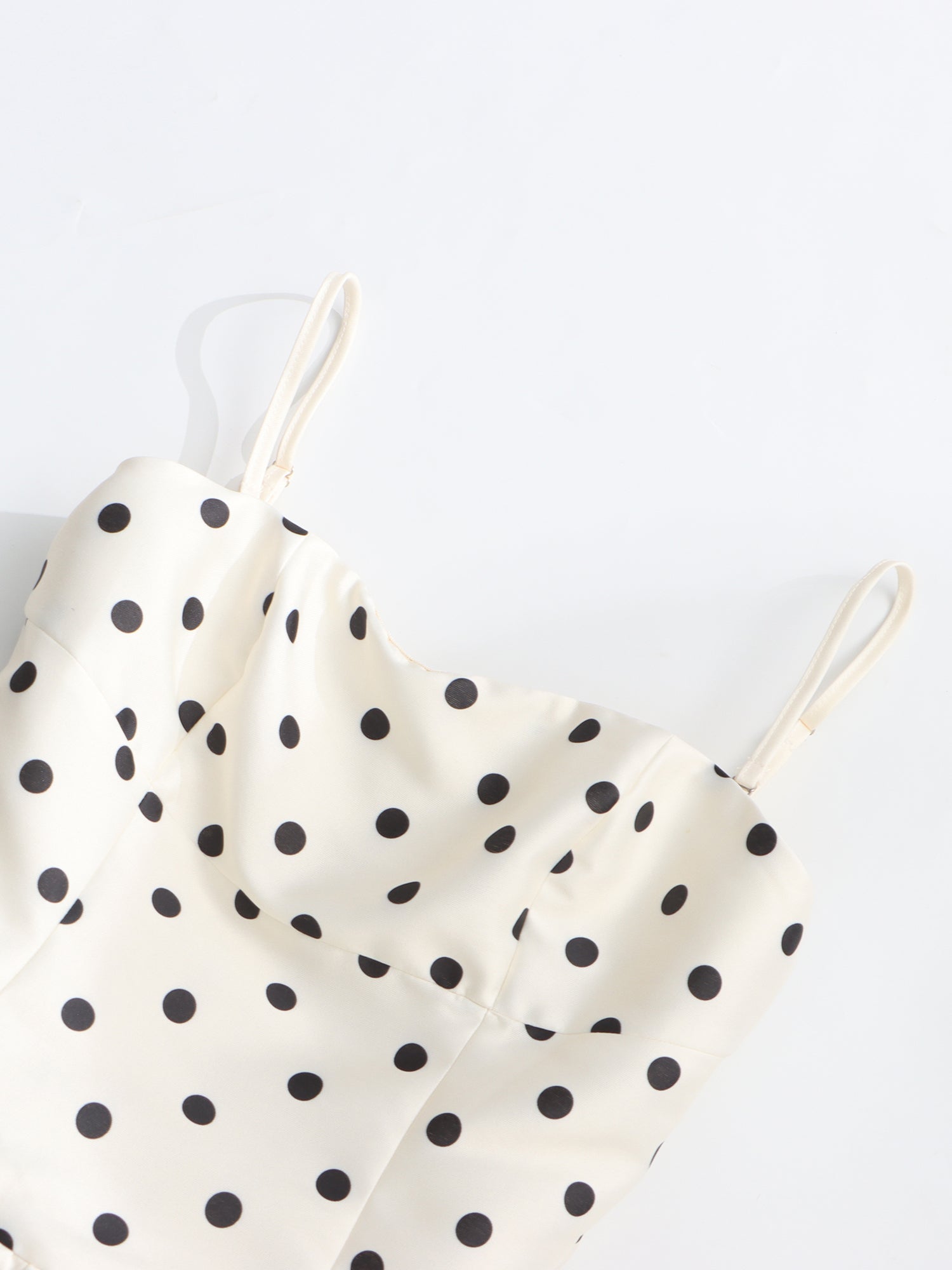 Beige Polka Dot Midi Dress with Spaghetti Straps - SISPELL