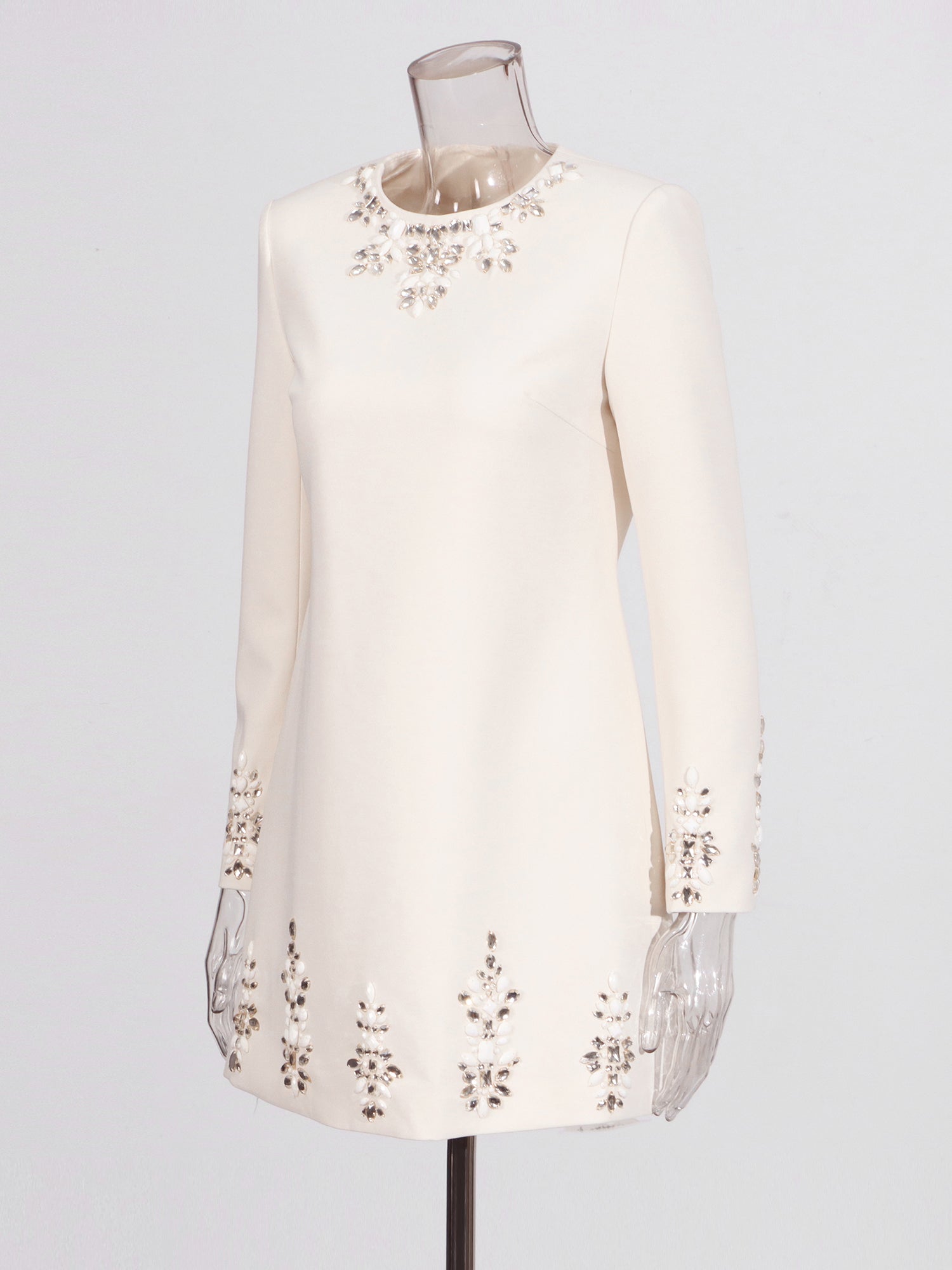 Beige Rhinestone - Embellished Mini Dress - SISPELL