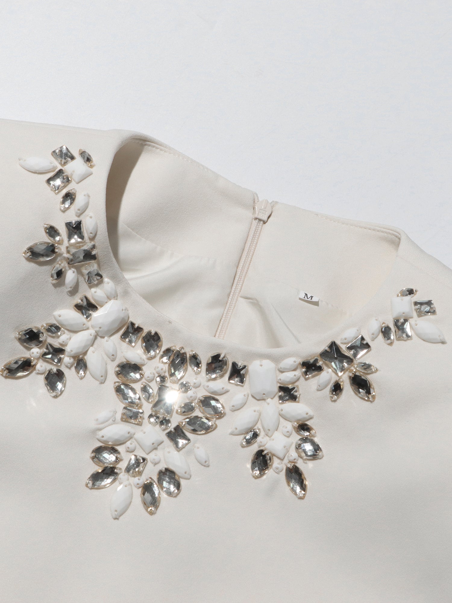 Beige Rhinestone - Embellished Mini Dress - SISPELL