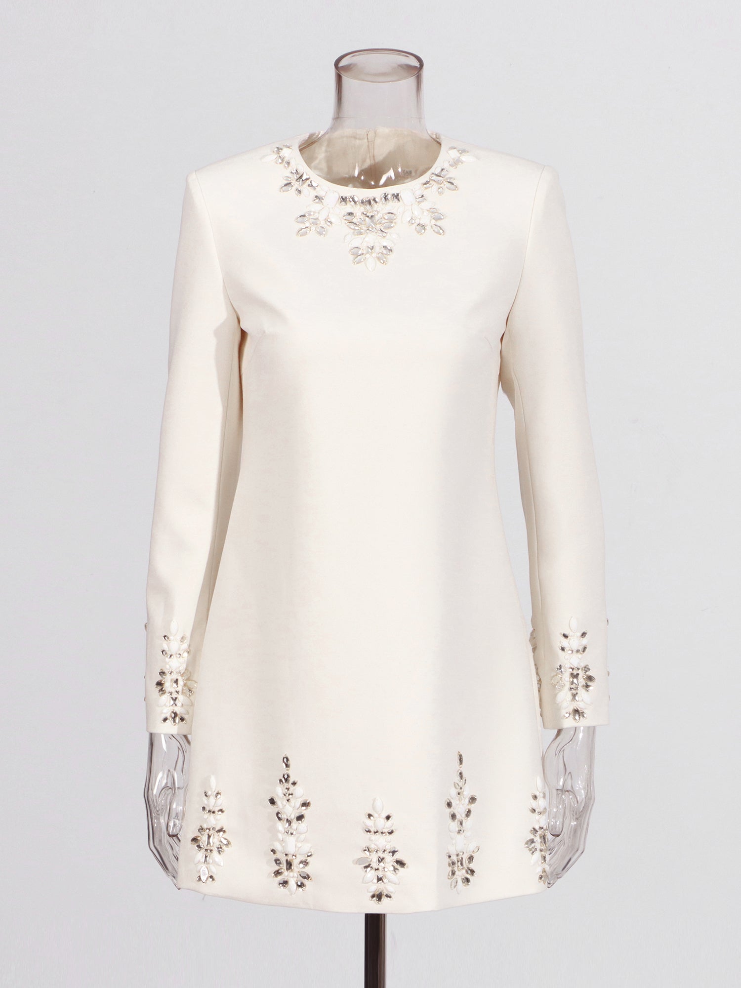 Beige Rhinestone - Embellished Mini Dress - SISPELL