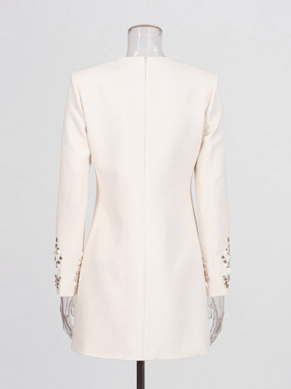 Beige Rhinestone - Embellished Mini Dress - SISPELL