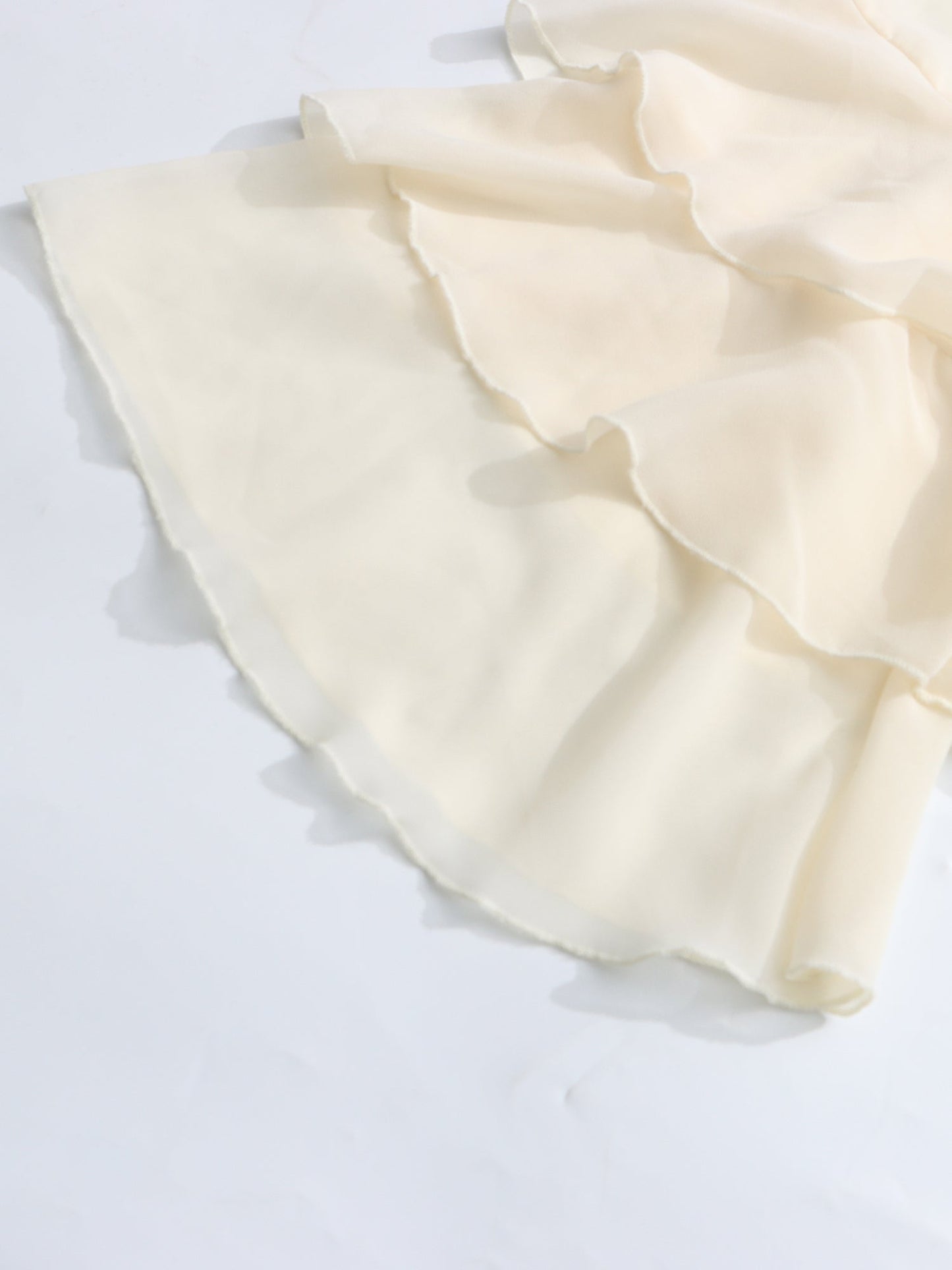 Beige Ruffled Chiffon Blouse with Tiered Bell Sleeves - SISPELL