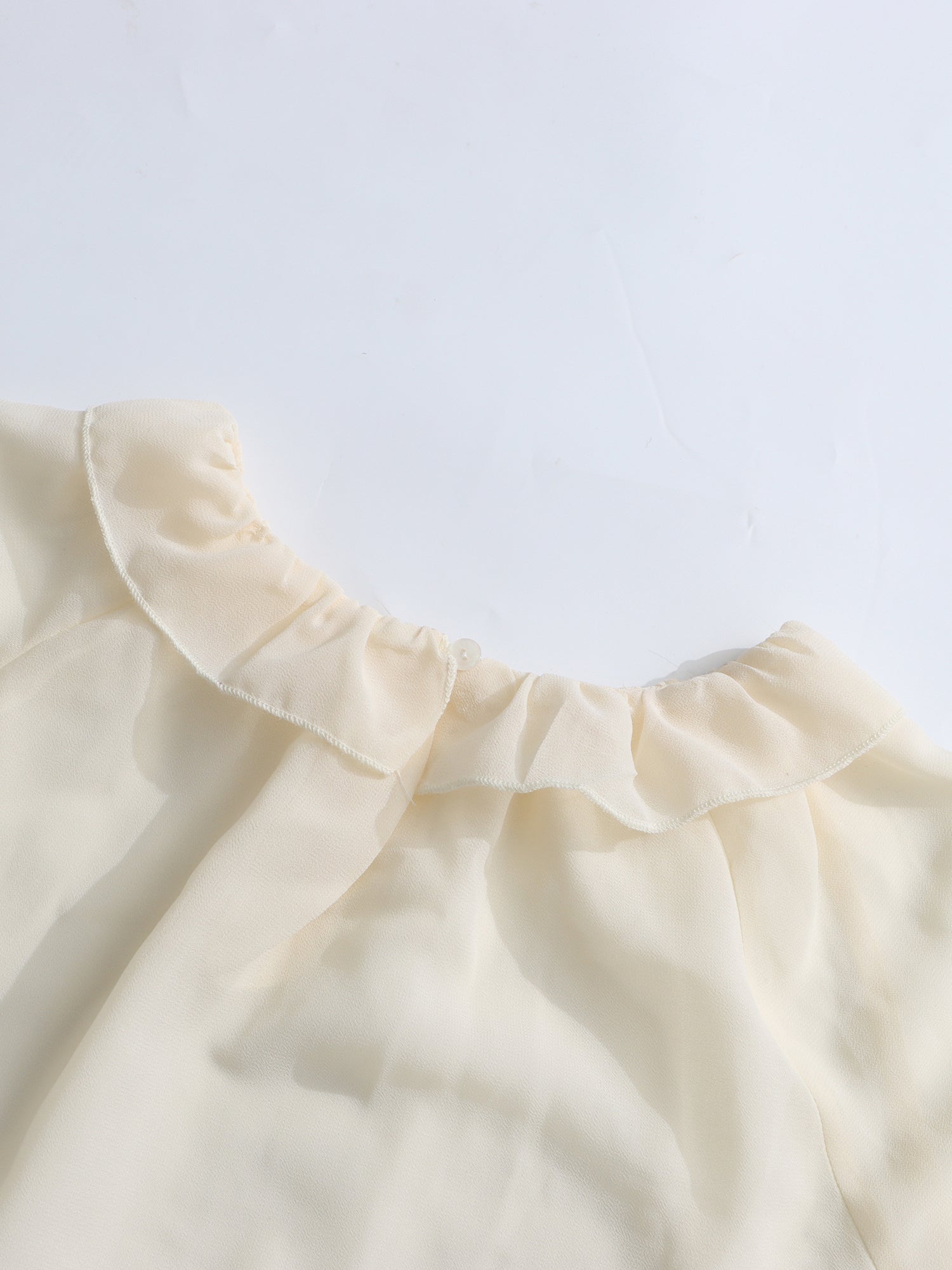 Beige Ruffled Chiffon Blouse with Tiered Bell Sleeves - SISPELL