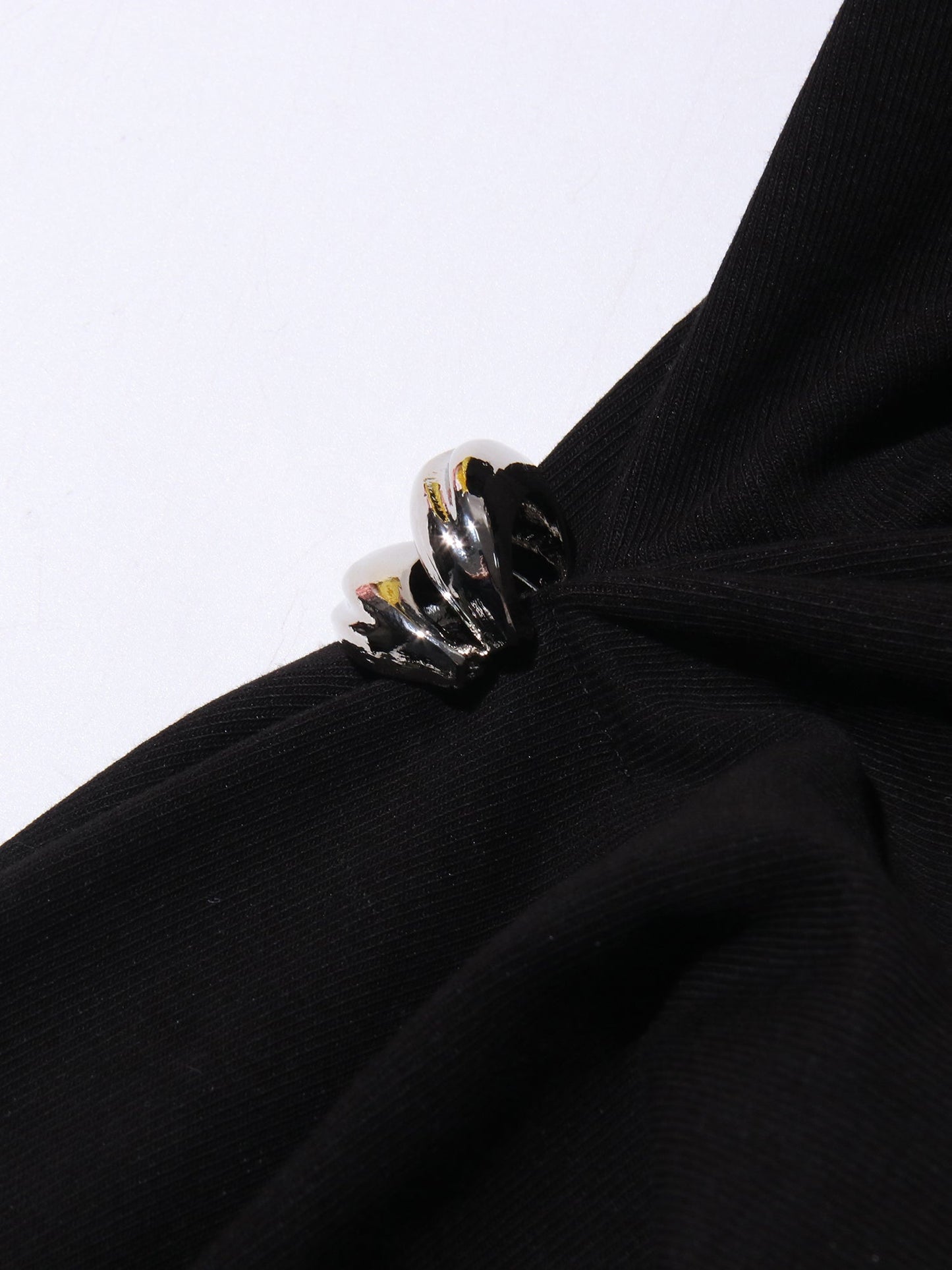 Black Asymmetric Hem Dress with Side Ring Details - SISPELL