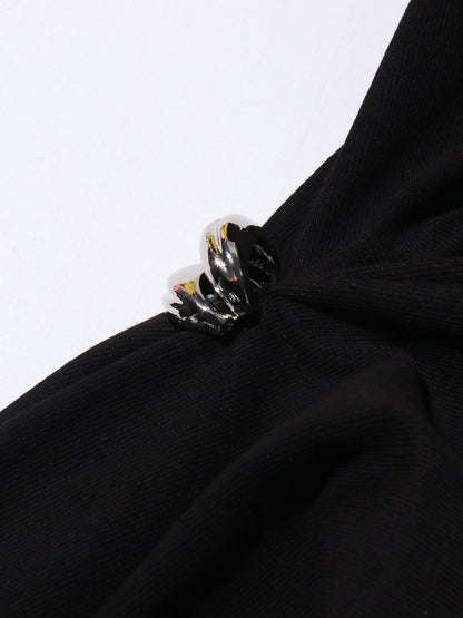 Black Asymmetric Hem Dress with Side Ring Details - SISPELL