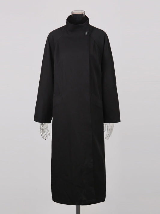 Black Asymmetric Long Coat with Stand Collar - SISPELL