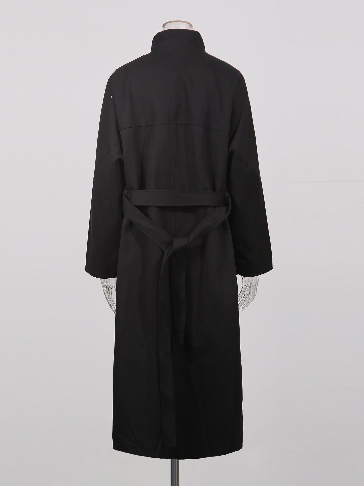 Black Asymmetric Long Coat with Stand Collar - SISPELL