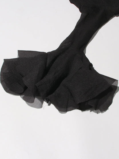 Black Bell Sleeve Ruffled Long Dress with Button Front - SISPELL