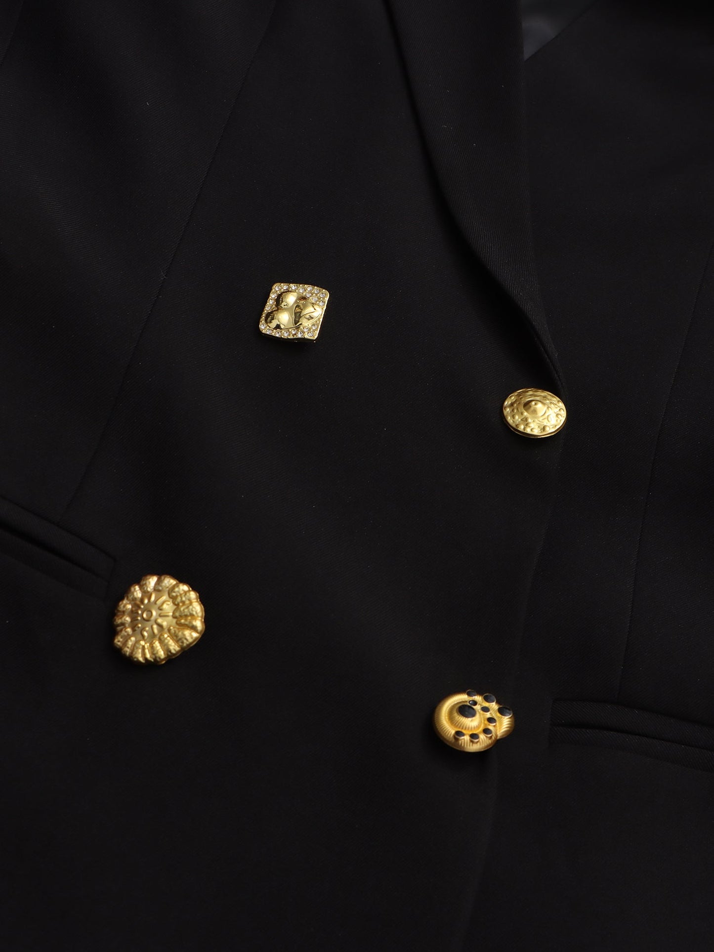 Black Blazer with Gold Button & Sun Brooch - SISPELL