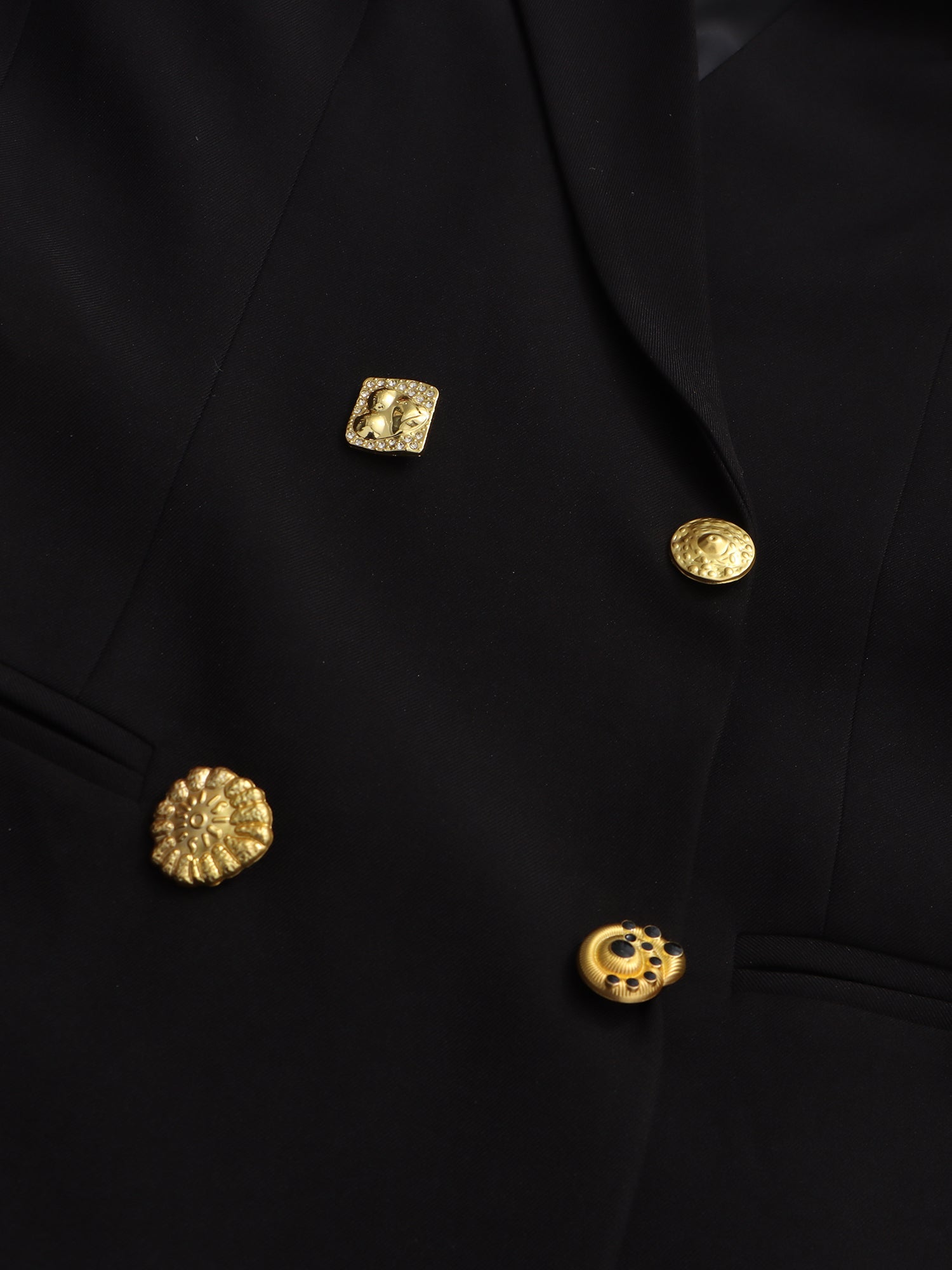Black Blazer with Gold Button & Sun Brooch - SISPELL