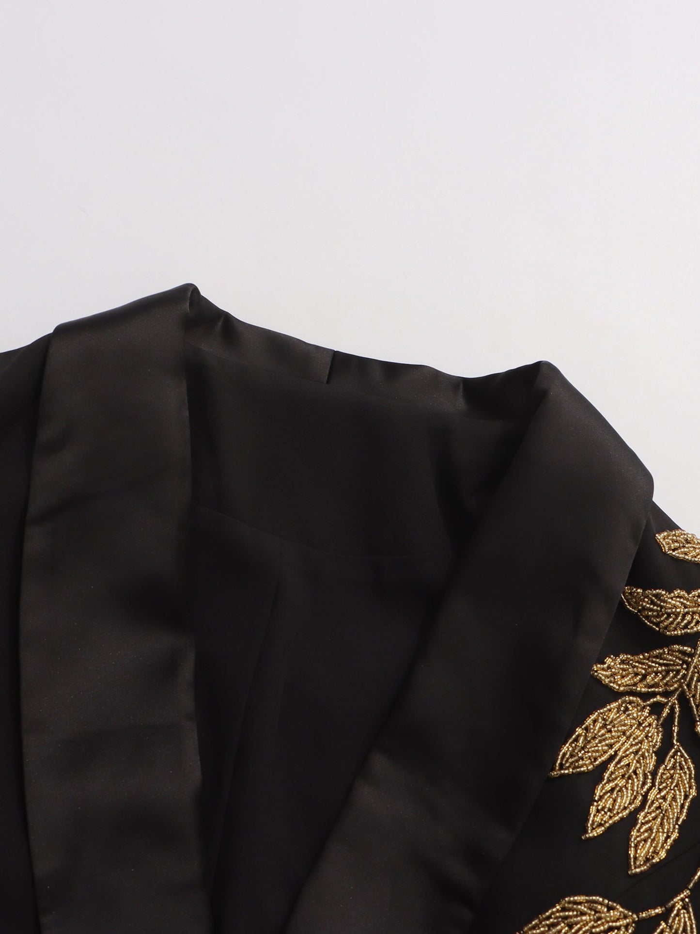 Black Blazer with Gold Leaf Embroidery & Satin Lapel - SISPELL