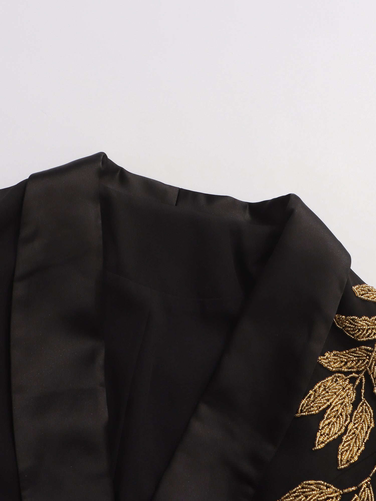 Black Blazer with Gold Leaf Embroidery & Satin Lapel - SISPELL