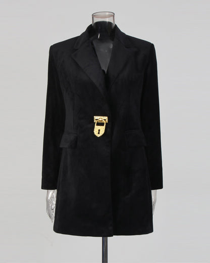 Black Blazer with Gold Lock Accent - SISPELL