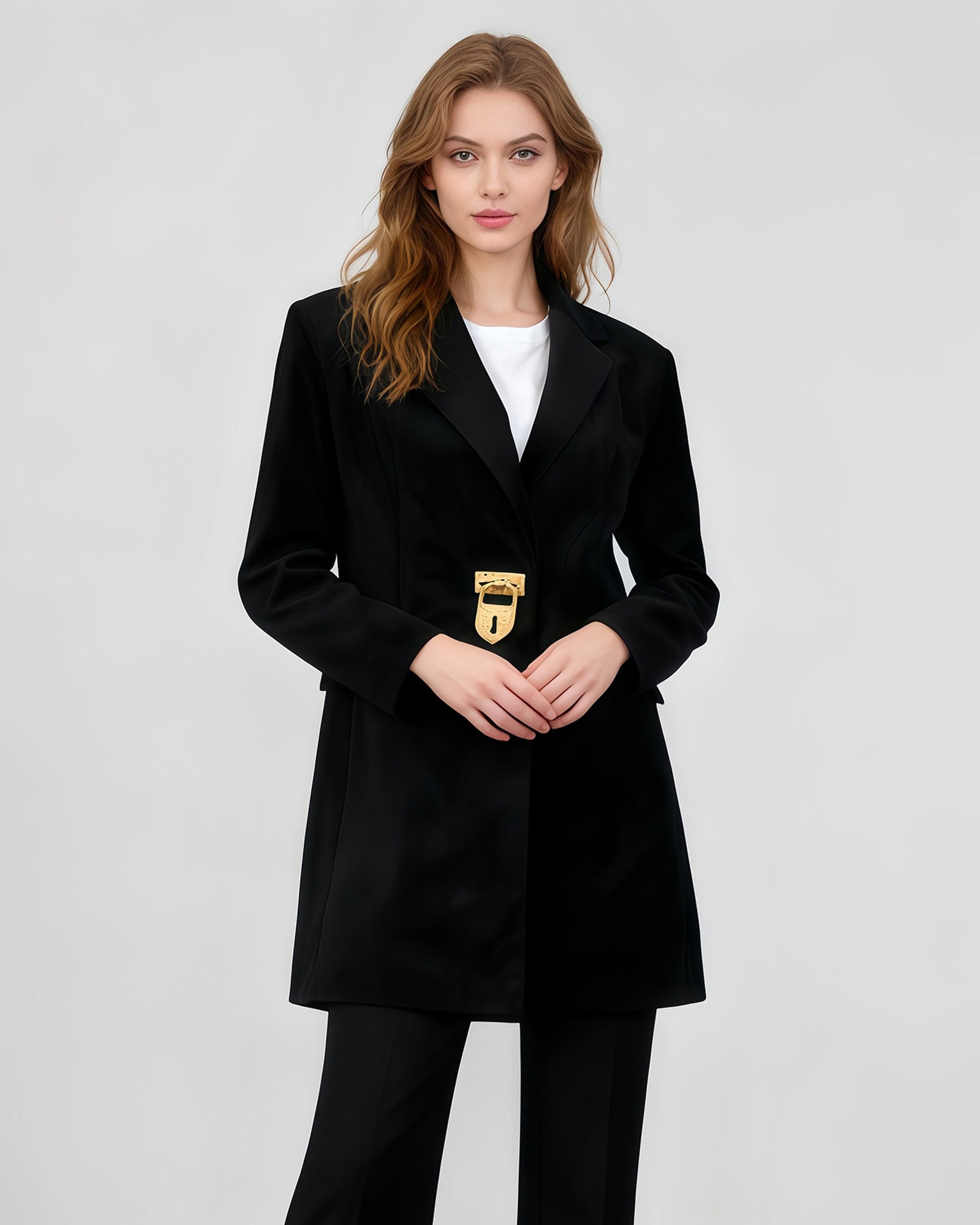 Black Blazer with Gold Lock Accent - SISPELL
