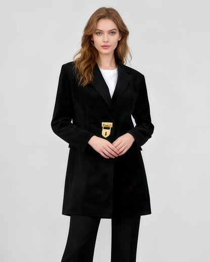 Black Blazer with Gold Lock Accent - SISPELL