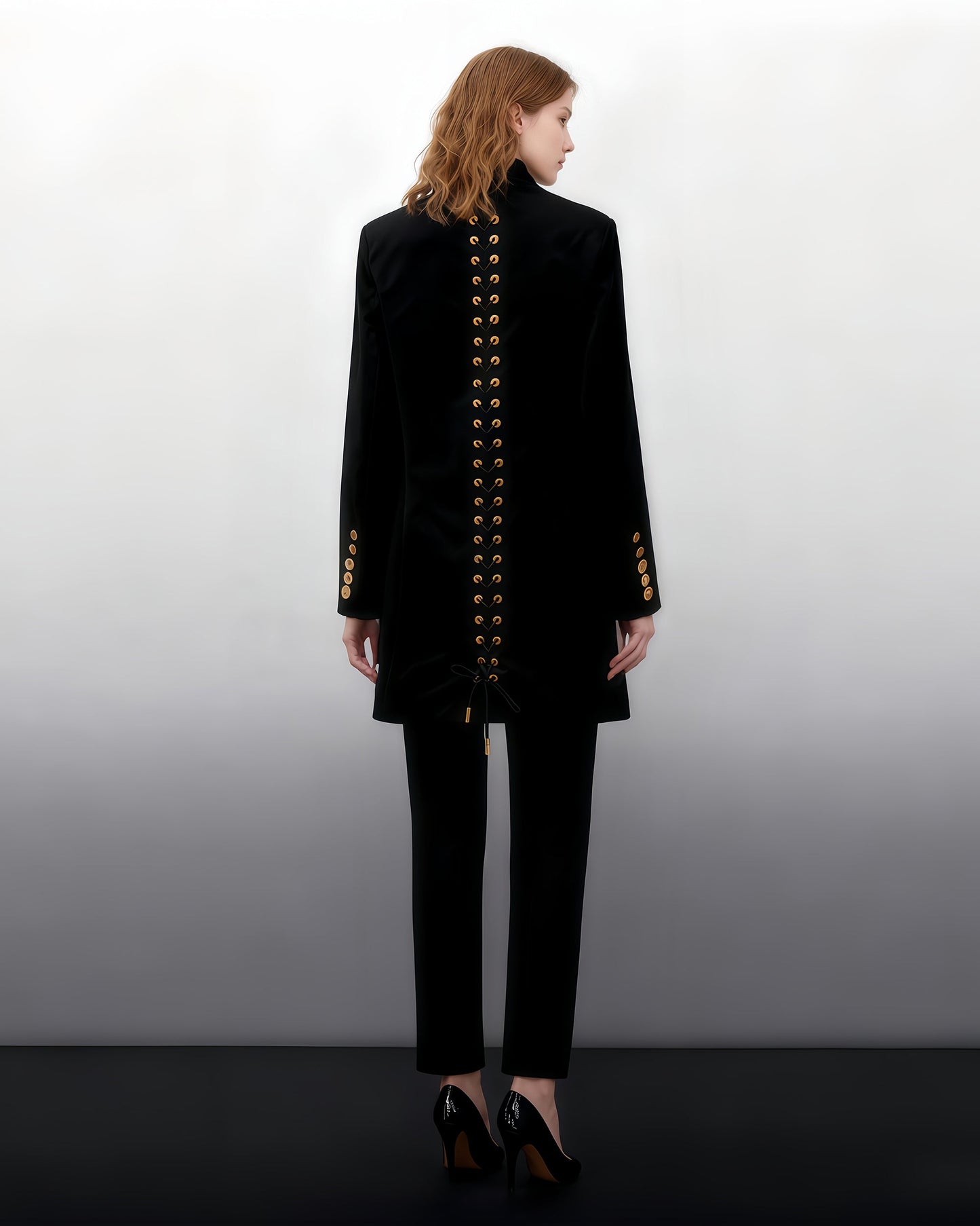 Black Blazer with Gold Lock Accent - SISPELL
