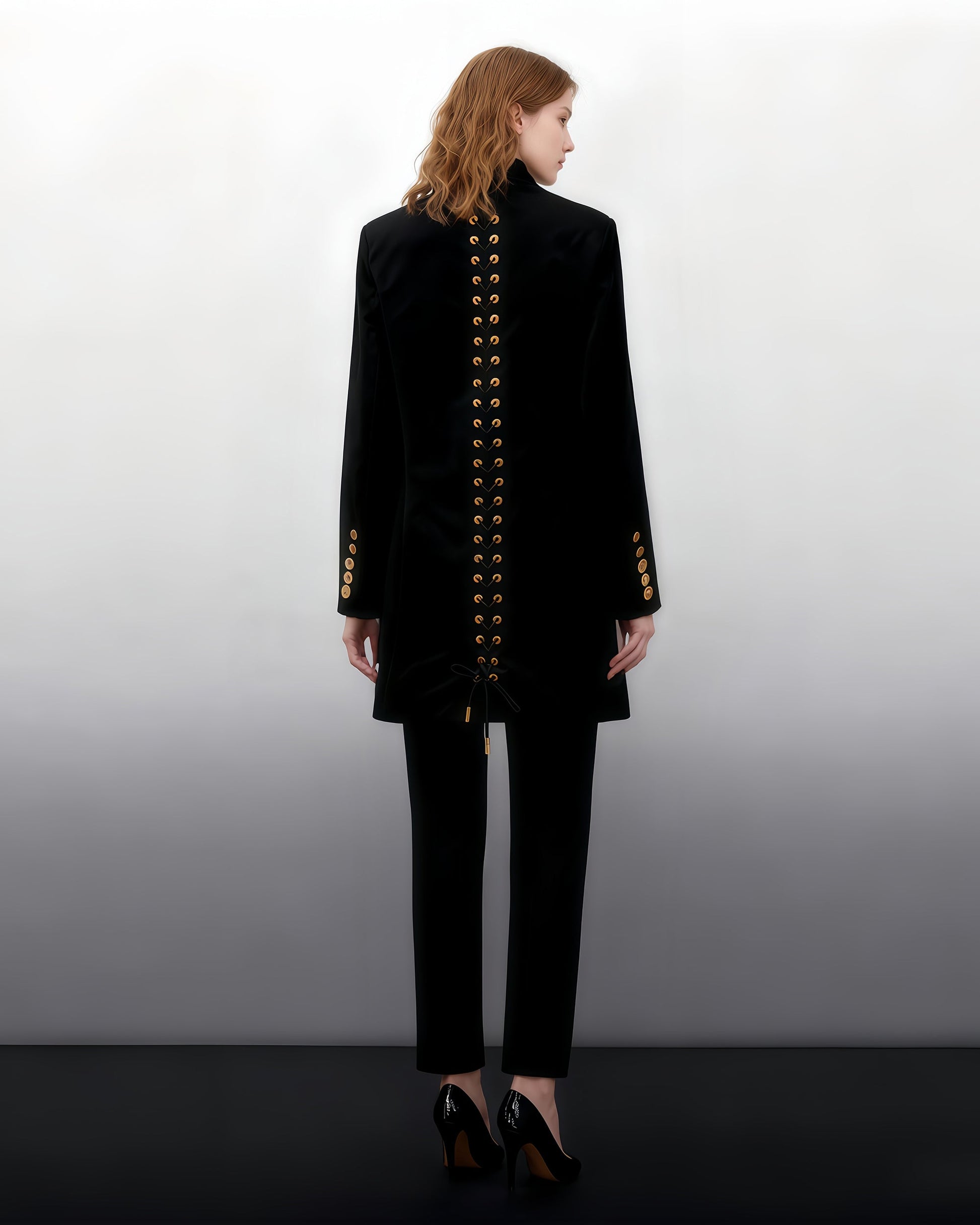 Black Blazer with Gold Lock Accent - SISPELL